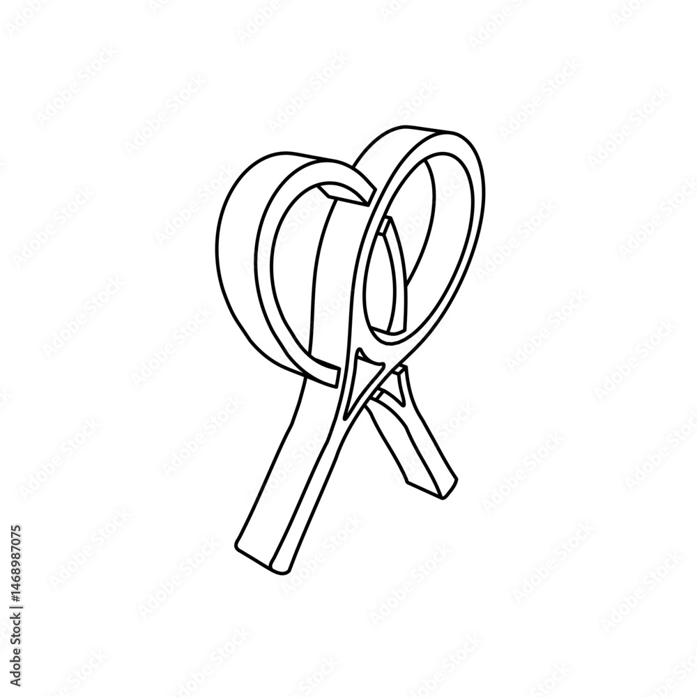 Poster the outline of a large crossed tennis rackets symbol is made with black lines. 3d view of the object