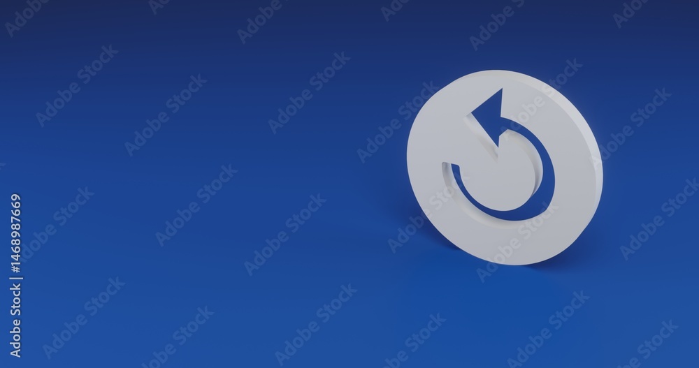 Poster isolated realistic white replay media symbol with shadow. located on the right side of the scene. 3d