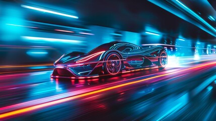 Futuristic Sports Car in Neon Cityscape