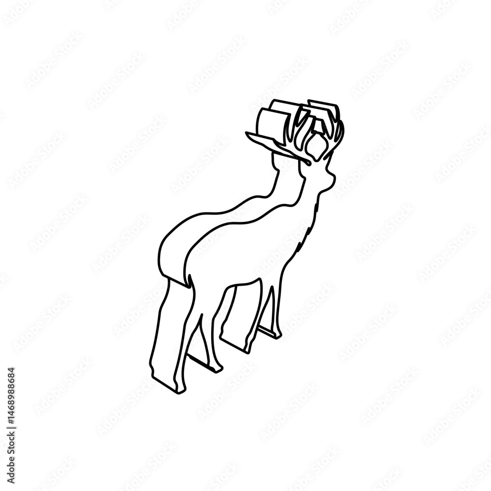 Poster the outline of a large deer symbol is made with black lines. 3d view of the object in perspective. v