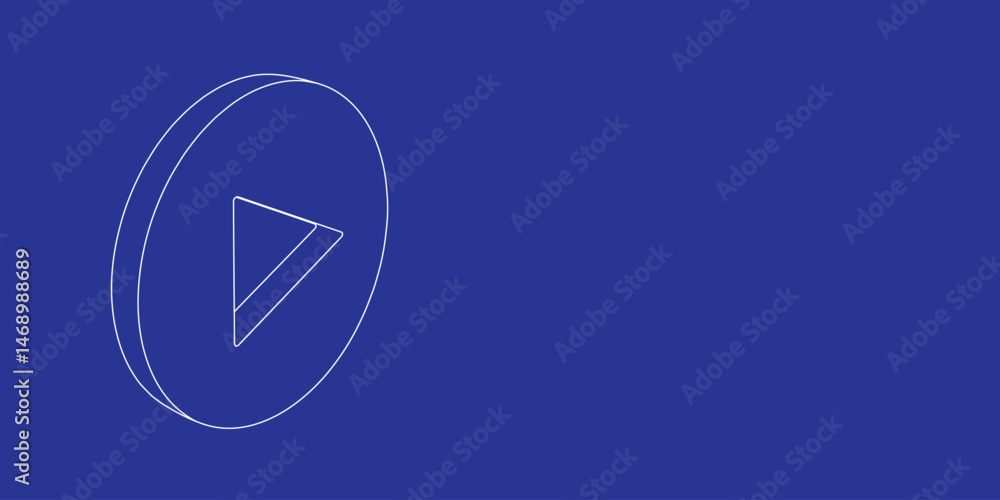Poster the outline of a large play symbol made of white lines on the left. 3d view of the object in perspec