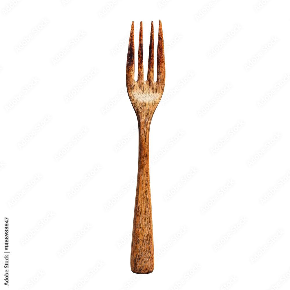 Poster wooden fork displayed on a clean transparent background highlighting its natural texture and simple 