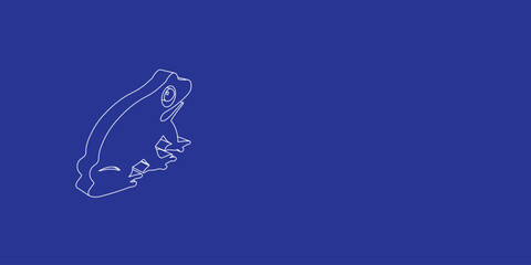 Fototapeta premium The outline of a large funny frog made of white lines on the left. 3D view of the object in perspective. Vector illustration on indigo background