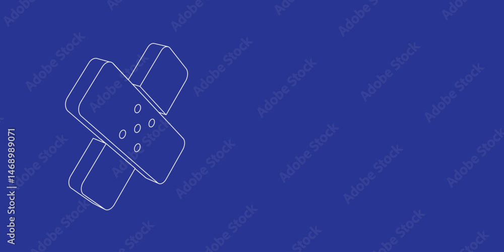Aufkleber the outline of a large adhesive plaster symbol made of white lines on the left. 3d view of the objec
