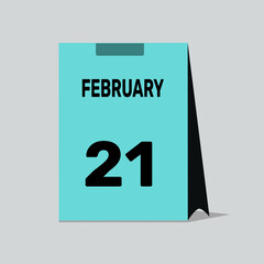 21 february calendar icon vector date number month design background.