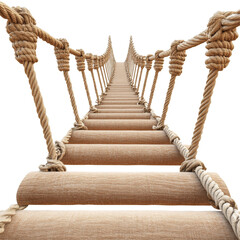 Rope bridge extending upwards towards a bright background, ideal for adventure or scenic exploration, Rope bridge isolated on transparent background