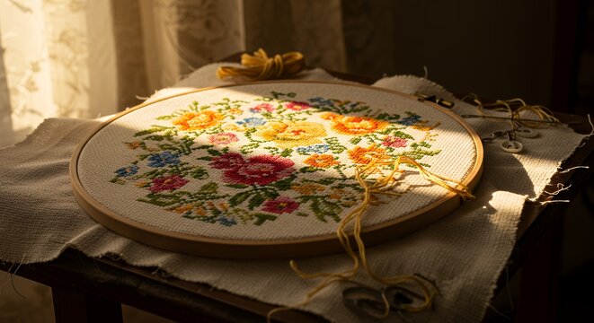 Floral Cross Stitch in Hoop