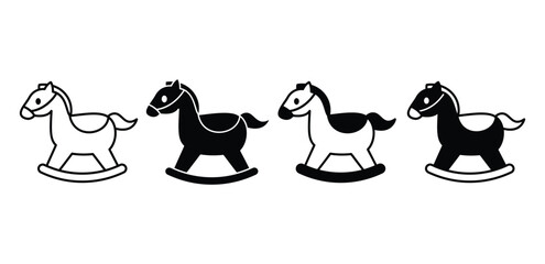 Rocking Horse Icons Vector Design Illustration Black And White Color Set