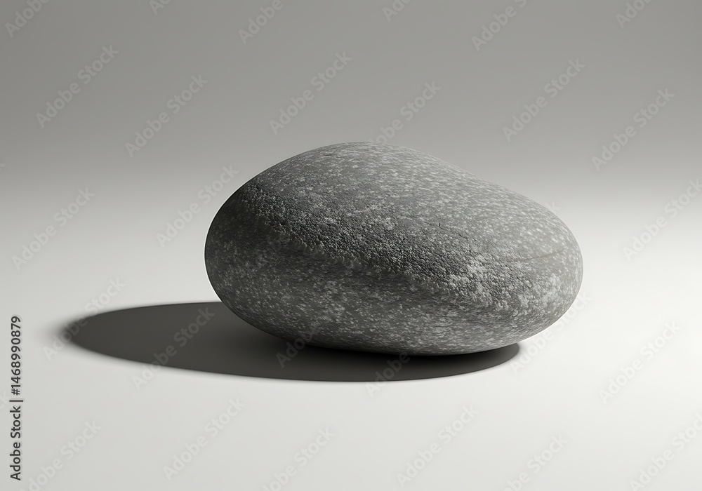 Poster Smooth gray stone casting a shadow on a white surface in a studio setting