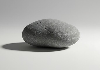 Smooth gray stone casting a shadow on a white surface, studio shot