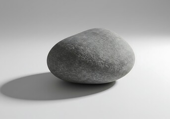 Smooth gray stone casting a shadow on a white surface, studio shot