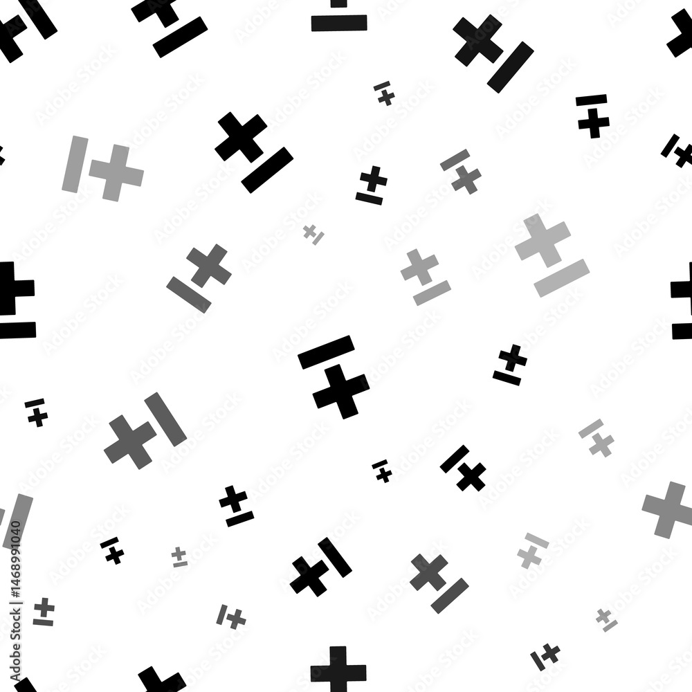 Poster seamless vector pattern with plus–minus signs, creating a creative monochrome background with rotate