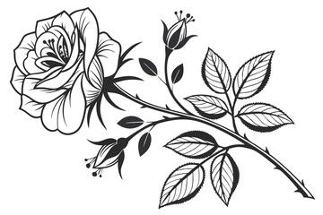 179 elegant_rose,stylized_flower,black_and_white_rose,detailed_floral_design,rose_silhouette,minimalist_botanical_illustration