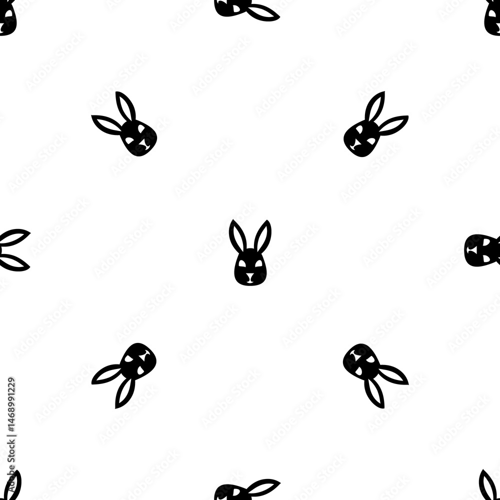 Poster seamless pattern of repeated black cute hare head symbols. elements are evenly spaced and some are r