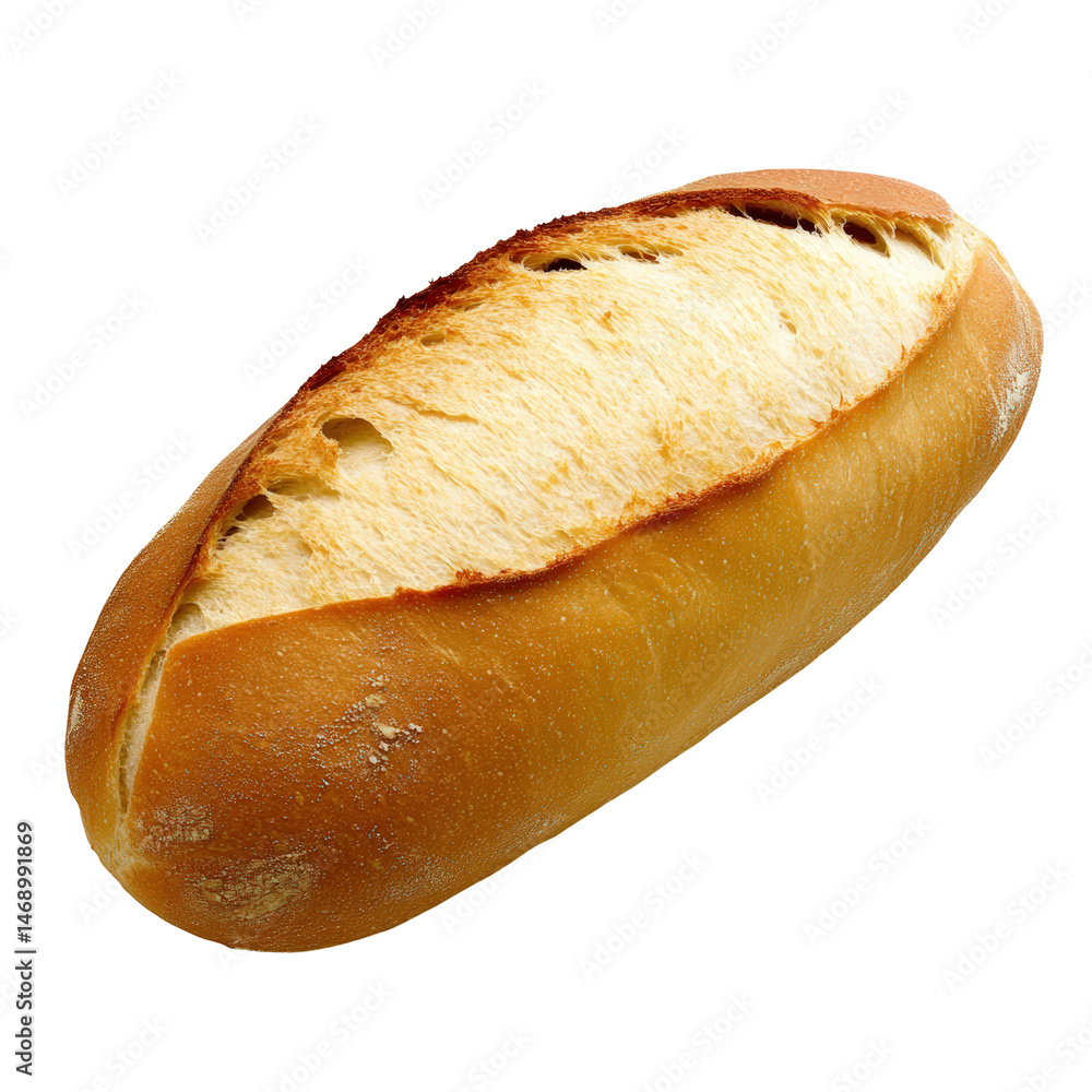 Poster freshly baked loaf of rustic bread with a golden crust and soft interior ready to be served with but