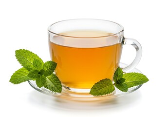 Refreshing Mint Tea in Glass Cup Herbal Beverage Hot Drink Healthy Aromatic Teacup Green Leaves Food