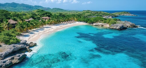 Obraz premium Secluded Tropical Paradise: An Aerial View of a Pristine Caribbean Beach