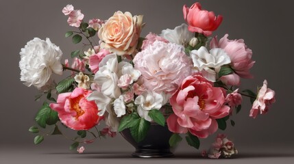 Elegant Pink and White Floral Arrangement in a Dark Vase