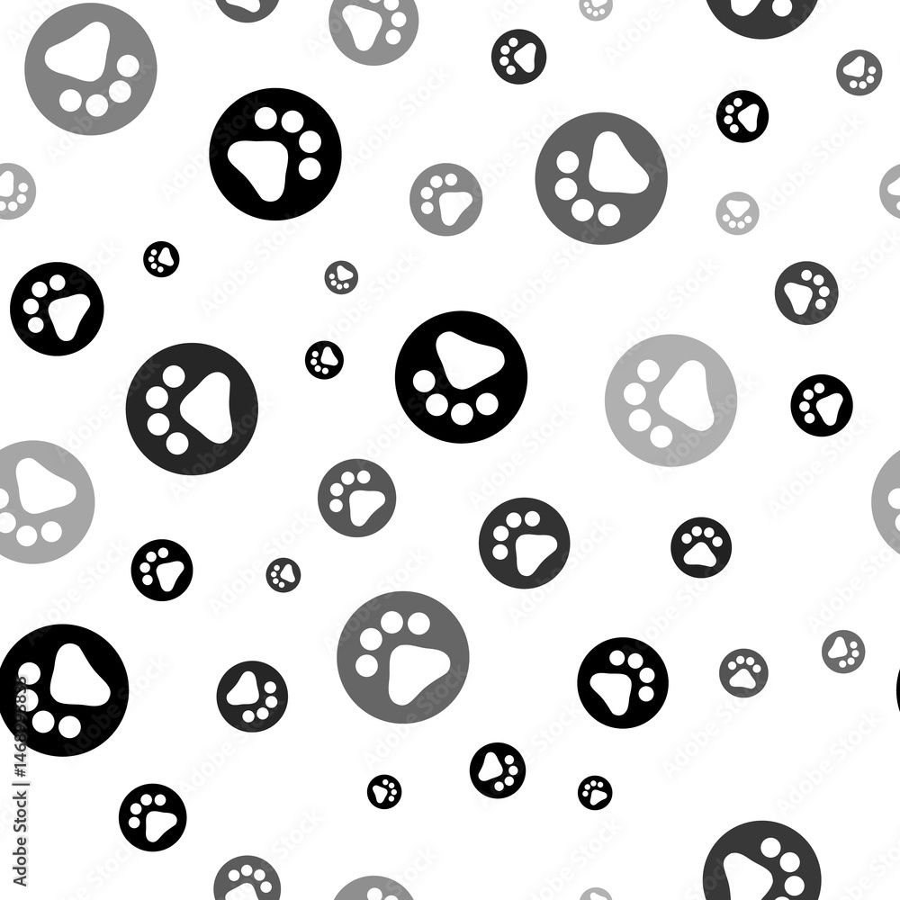 Poster seamless vector pattern with pet symbols, creating a creative monochrome background with rotated ele