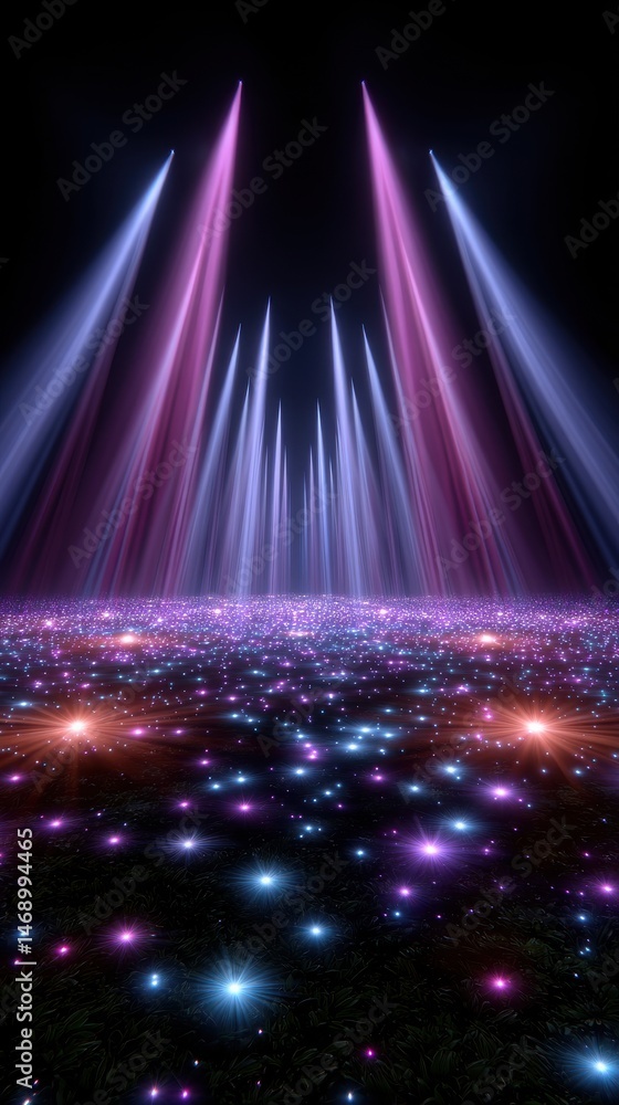 Poster magical sparkling field and shining light beams casting dramatic illumination creating enchanting at