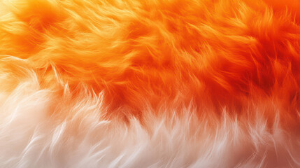 Close-up of vibrant orange and white fluffy fur texture with soft detailed strands and rich color blending in a natural furry surface background