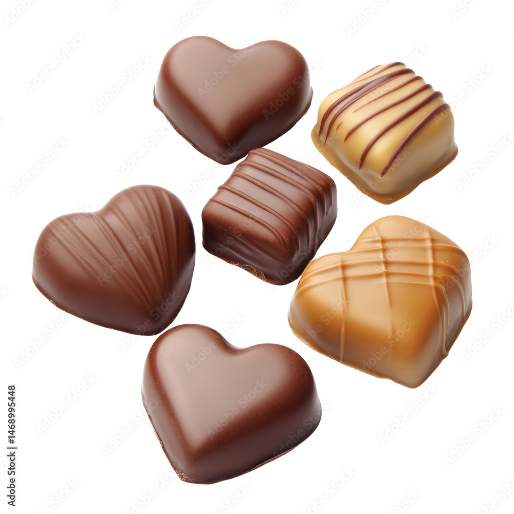 Aufkleber assorted chocolates displayed on a decorative plate showcasing varied designs and rich textures isol