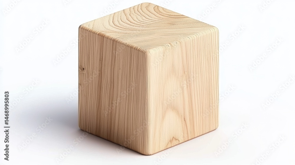 Poster a light brown wooden cube with a smooth surface and visible grain.