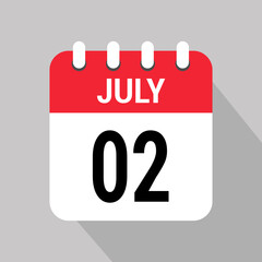 2 july calendar icon text monthly vector page web design