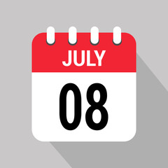8 july calendar icon text monthly vector page web design