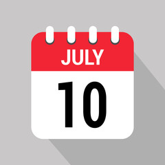 10 july calendar icon text monthly vector page web design