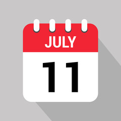 11 july calendar icon text monthly vector page web design