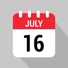 16 july calendar icon text monthly vector page web design