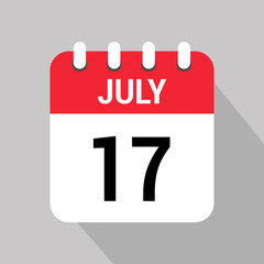 17 july calendar icon text monthly vector page web design