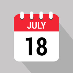 18 july calendar icon text monthly vector page web design