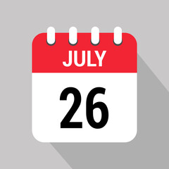 26 july calendar icon text monthly vector page web design