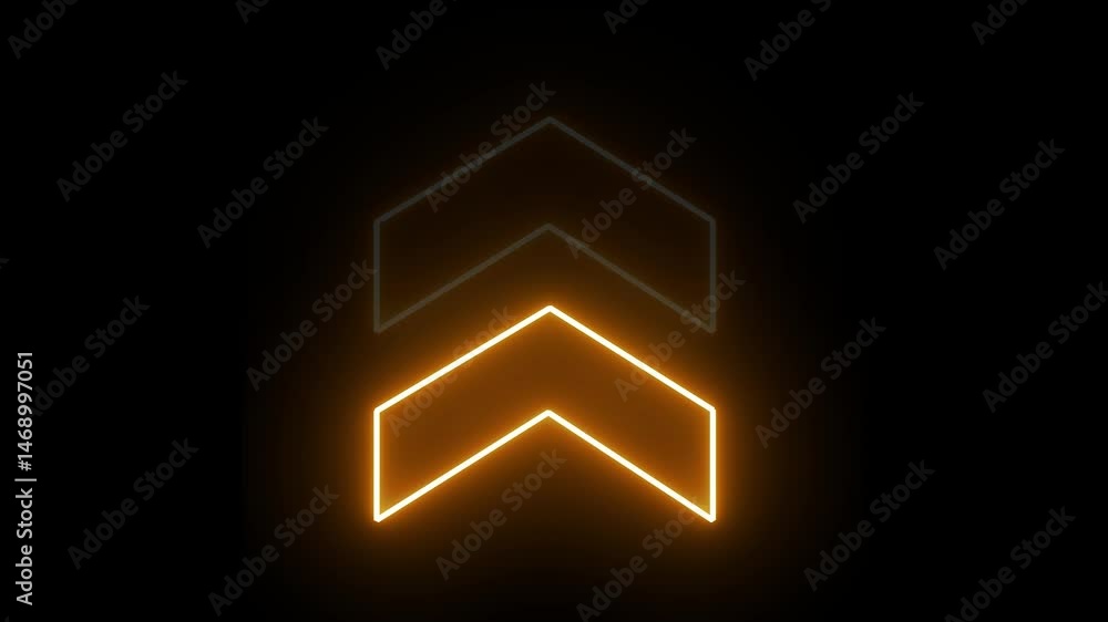 Poster glowing neon yellow arrow up directional icon animation. abstract neon flash lightning arrow uploadi