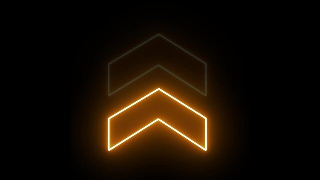 Glowing neon yellow arrow up directional icon animation. Abstract neon flash lightning arrow uploading animation