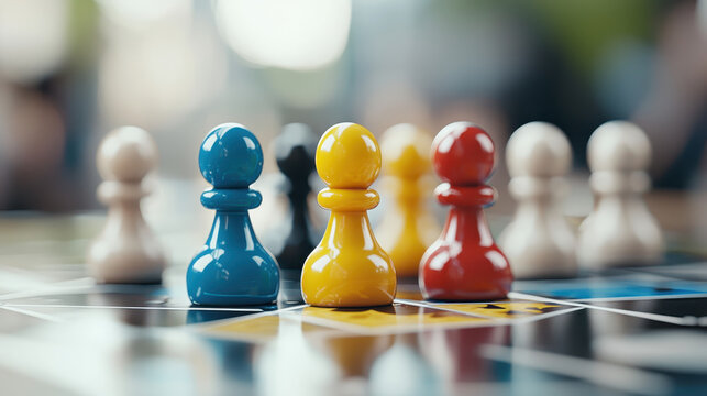 Colorful game pieces board create vibrant atmosphere for strategy and fun. arrangement invites players to engage friendly