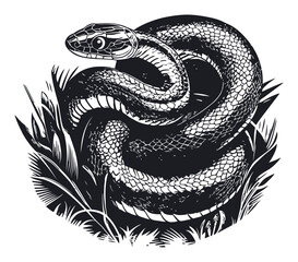 Obraz premium Black and White Artistic Illustration of a Snake in Nature