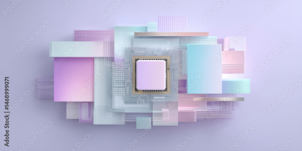 Poster abstract pastel computer chip, futuristic technology, digital circuit, innovation, and minimal desig