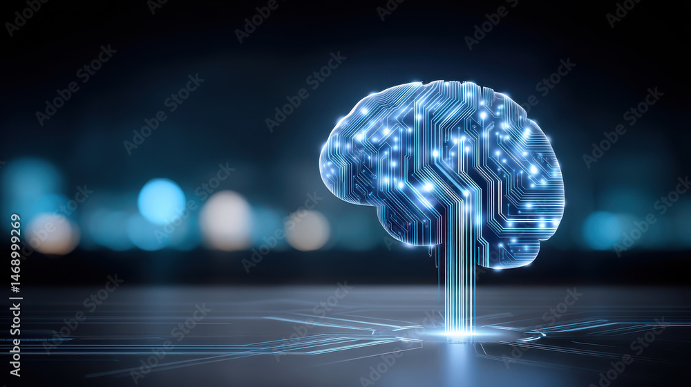 Aufkleber digital brain with glowing circuit pattern, artificial intelligence, technology innovation, and futu