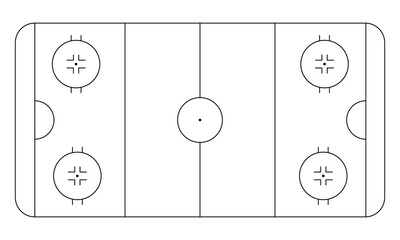 Vector of ice hocky rink. Ice pitch in top view. Stadium with graphic line diagram. Outline background for plan and play