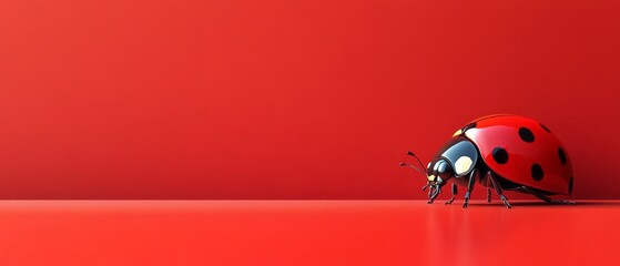 Fototapeta premium Vivid red background with a ladybug figurine.