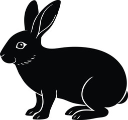 Black silhouette of a rabbit sitting calmly.
