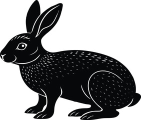 Black silhouette of a rabbit sitting calmly.