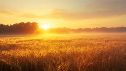 Obraz premium Golden sunrise over a wheat field.