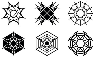 Geometric Mandala and Star Pattern Icon Set - Intricate Abstract Designs