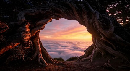 Cloudscape Seen Through Natural Tree Archway at Sunset