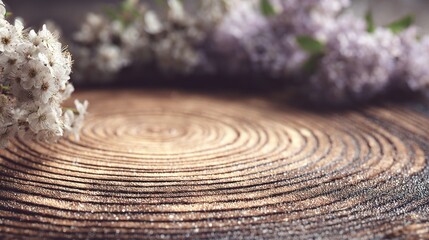 Naklejka premium Natural Tree Rings with Morning Dew and Floral Accents