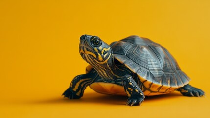 Obraz premium Close-up of a small turtle against a bright backdrop.